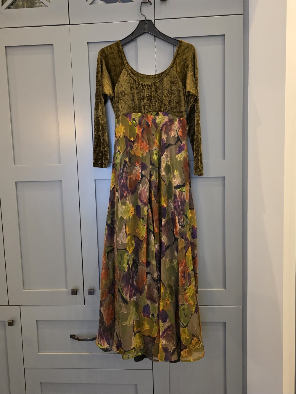 Vintage Velvet Bodysuit Maxi Dress Forest Fairy Ren Faire Boho Fall Stretchy S/M